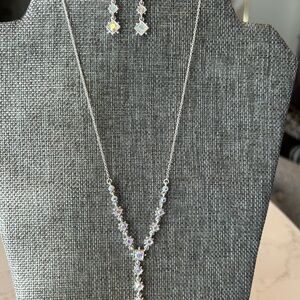 Elegant Silver Rainbow Rhinestone Necklace and Earring Set